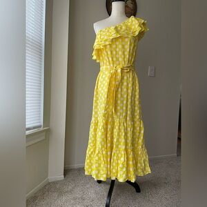 Lisa Marie Fernandez One Shoulder Yellow Polka Dot Maxi Dress NWT